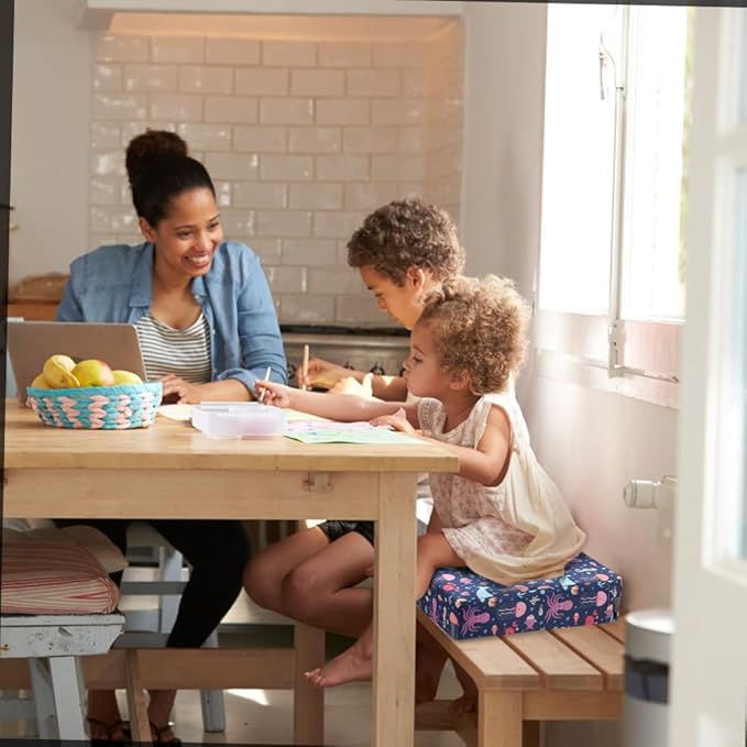 Zicac Portable Toddler Booster Seat for Dining Table, Safer Non-Slip Kids Booster Seat with Double Adjustable Straps, Washable Detachable Strong Support Increasing Cushion for Child (Purple Octopus)