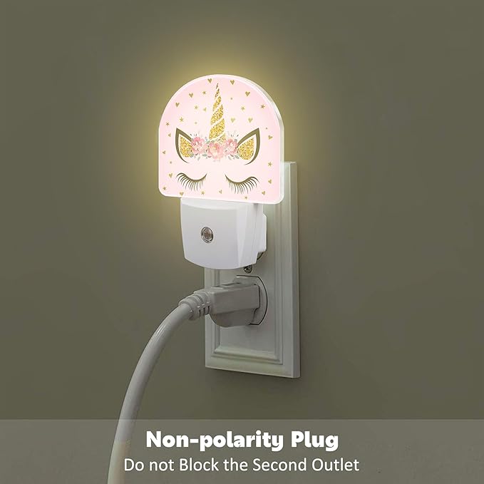 Glitter Unicorn with Flowers Night Light for Kids,Beautiful Unicorn Eyelash Night Light Plug in with Dusk to Dawn Sensor,0.5w Energy Saving Nightlight for Hallway Stairway Kitchen Bedroom