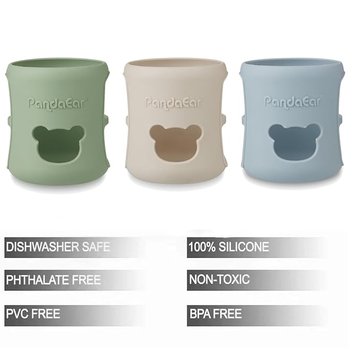 PandaEar 3 Pack Silicone Sleeves for Philips Avent Natural Glass Baby Bottles 4 oz, Shatterproof Anti-Breakage and Heat Resistant Bottle Holder, BPA-Free, Compatible with 4 oz Avent Glass Bottles