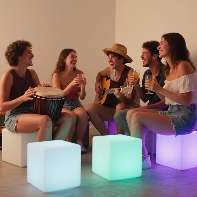 14-inch LED Cube Light, Rechargeable Glowing LED Low Chair w/Remote, 16 Changing Colors Cube Mood Floor Lamp, Waterproof Square Table/Seat Mood Lighting for Home Garden Patio Party Decor