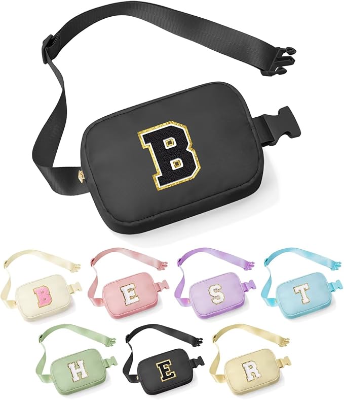 YOOLIFE Bridesmaid Gifts - Bridesmaid Proposal Gift Wedding Day, Bridal Shower Gifts, Maid of Honor Gifts, Bachelorette Party Decorations Favors, Black Initial Crossbody Bag Belt Bag B
