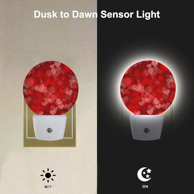 EKOBLA Red Hearts Night Lights Plug into Wall Romantic Red Love Heart Valentines Design Plug-in Nightlights Home Auto Sensor LED Dusk to Dawn Light for Bedroom Bathroom Kitchen Corridor