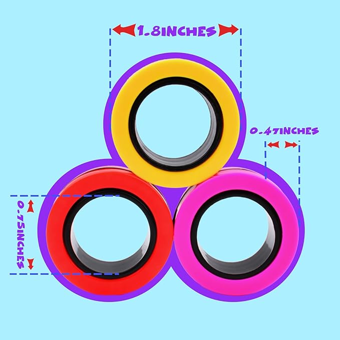 Cevioce 12 PCS Magnetic Ring Fidget Toys Set,ADHD Anxiety Magnetic Finger Spinner Pack for Teens Adults and Kids,Coolest Magnet Stress Relief Toy Birthdays Gifts for 8+ Year Old Boys Girls Present