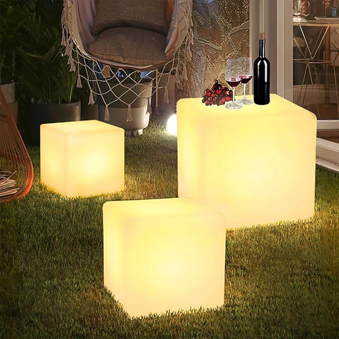 16-inch LED Cube Light, Rechargeable Cube Light Table w/Remote, 16 Colors Dimmable Glow Lamp Chair, Waterproof Glowing LED Furniture Side Seat Mood Lighting for Home Party Patio Decor