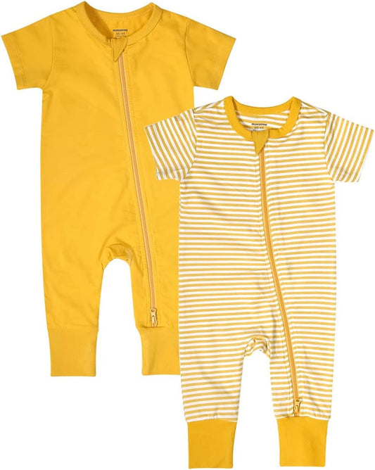 Teach Leanbh Baby Boys Girls 2-Pack Romper Jumpsuits Cotton 2 Way Zipper Short Sleeve Footless Sleep and Play 3-24 Months