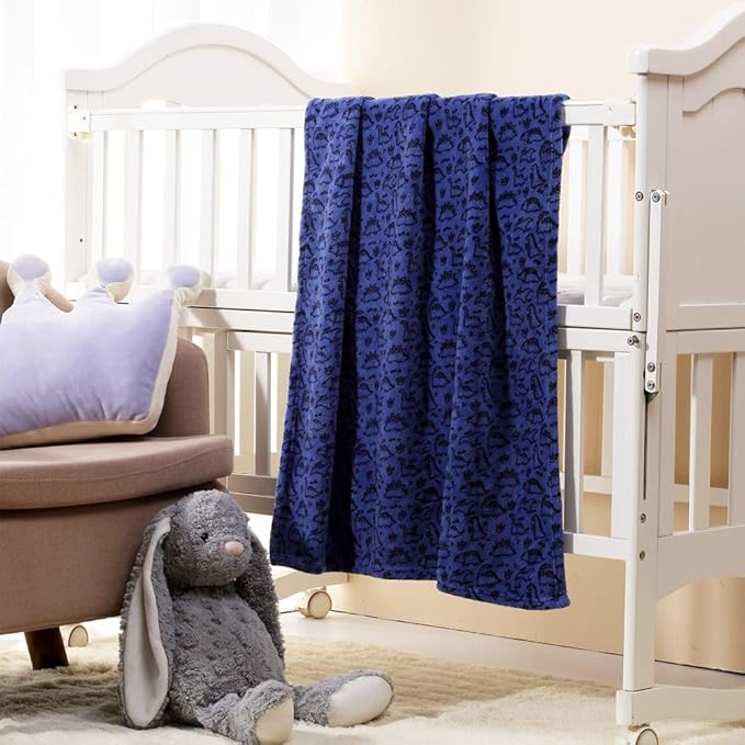 CREVENT 30"X40" Lightweight Fuzzy Fluffy Warm Plush Baby Blanket for Boys Infant Toddler Newborn Crib Cot Stroller - Blue Dinosaur