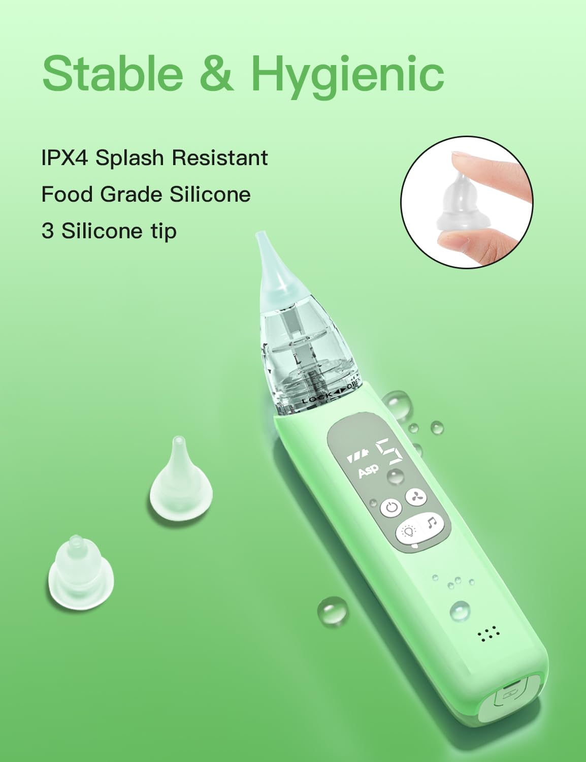 Baby Nasal Aspirator, Electric Nose Sucker with 5 Levels Suction, Soothing Light & Nursery Rhymes (Green)
