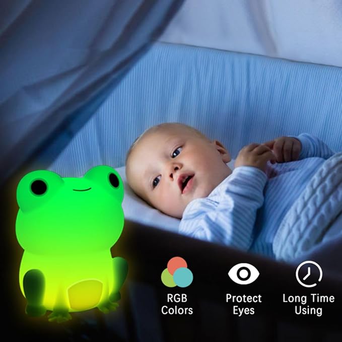 Cute Frog Night Light for Kids, Color Changeable Soft Silicone Sleeping Night Lamp for Nursery, Dimmable Timer Rechargeable Colorful Baby's Light Room Decor Children Gifts