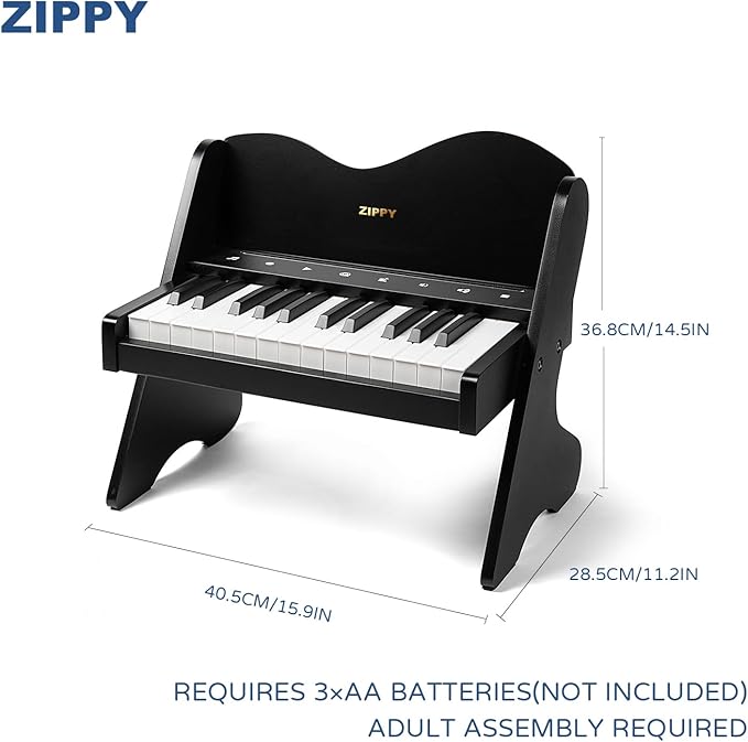 ZIPPY Kids Piano Keyboard, 25 Keys Digital Piano for Kids, Touch Sensitive Control Panel, Volume Adjustable, Mini Music Educational Instrument Toy, Wood Toy for Toddlers Girls Boys (Black)