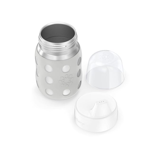 Lifefactory 8-Ounce Stainless-Steel Vacuum-Insulated Wide-Neck Baby Bottle with Hard Sippy, Stone Gray, LS2221WCG4