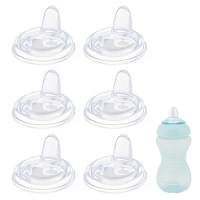 6 Pack Replacement Spouts Compatible with Nuby, Soft Silicone Spout, Transition Spout for Sippy Cups, Non-Leak Nipples Replacement, Easy to Clean, Easy Transition from Bottle to Cup, 6m+
