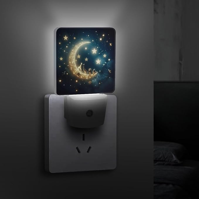 Moon and Starry Sky Night Light, Plug into Wall Decor Nightlights for Bedroom, Bathroom, Hallway, Kitchen, with Dusk to Dawn Light Auto Sensors LED Night Lights for Boys Girls Women Men Room Gifts