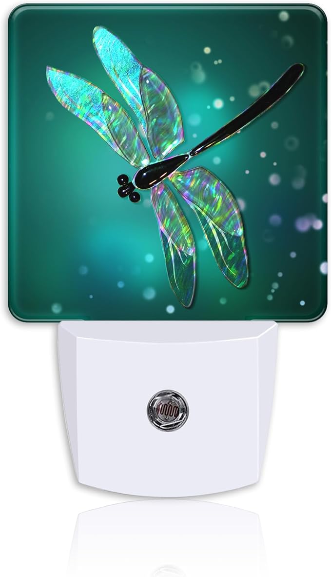 Fantasy Green Glowing Dragonfly Night Light Plug into Wall with Dusk to Dawn Sensor Energy Efficient LED Nightlight for Women Girls Boys Room Decor,Hallway,Kitchen,Bathroom,Nursery,Stairs