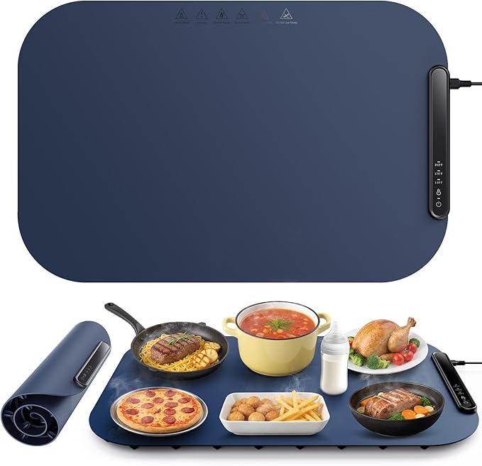 Food Warming Mat, Food Warmer Chafing Dishes, Roll Up SiliconeFood Warmers,3 Heat Settings,Easy Clean&Storage,Large Warming Tray, Portable Food Warm pad For Home Buffets Party Thanksgiving