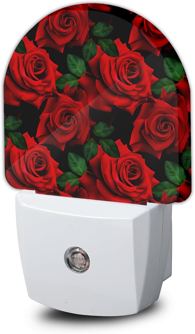 Rose Burgundy Night Light,Red Flower Night Lights Plug into Wall with Dusk to Dawn Sensor,Lamp for Bedroom Bathroom Hallway Nightlight for Women Girls