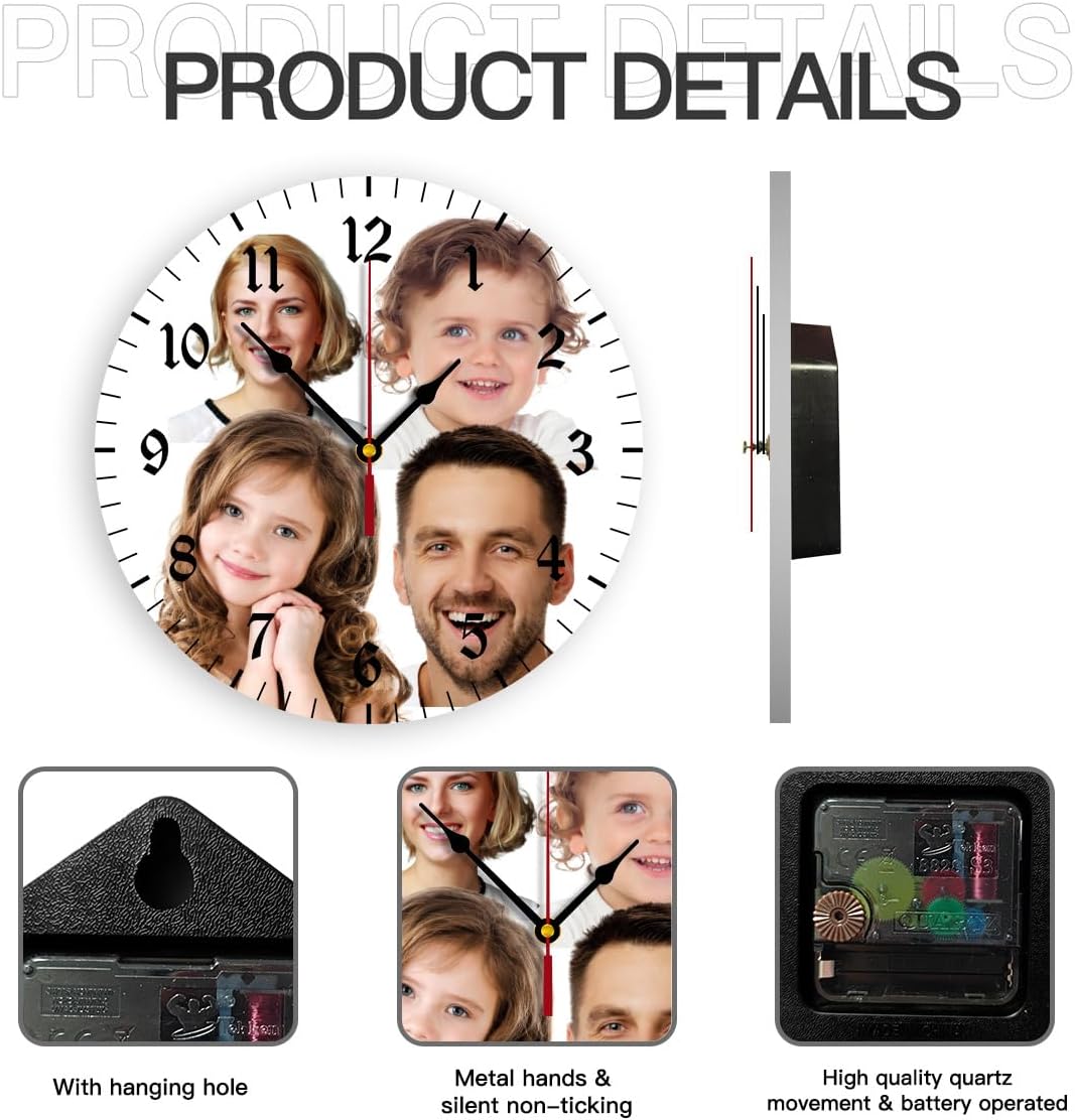 Generic Custom Wall Clock Personalized Clocks with Photo Text Logo Customize Gifts for Kitchen Bathroom Home Family Friends Gifts, 10inch-25cm