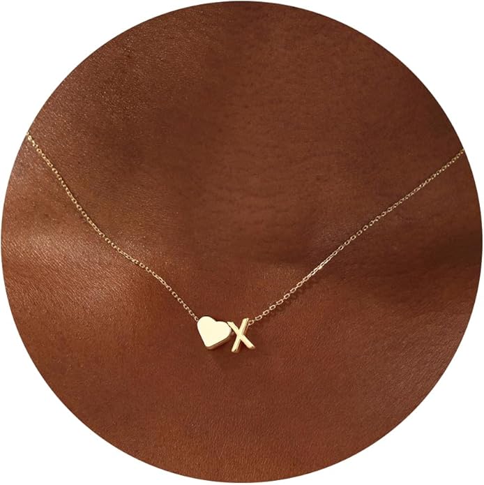 Turandoss Heart Initial Necklace for Women Teen Girls - 18K Gold Plated Letter A-Z Pendant Necklace Dainty Heart Necklaces Tiny Initial Necklaces Birthday Gifts for Women Jewelry