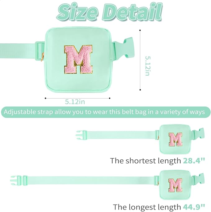 Mini Belt Bag Fanny Pack with Initials Letter Patch Small Crossbody Bags Cute Stuff Birthday Gifts for Teenager Girls Trendy Stuff for Teens - Light Green,M
