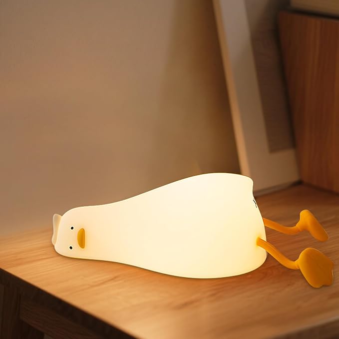 Duck Night Light, Rechargeable Silicone Squishy Duck Lamp with 3-Level Dimmable Touch Control, Lying Flat Duck Nightlight for Kids Nursery Bedroom Breastfeeding, Soft LED Bedside Lamp