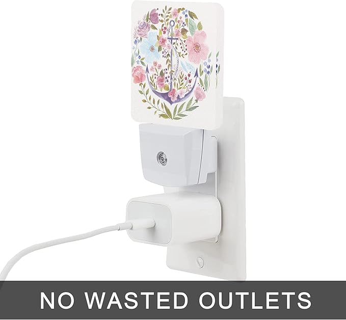 Anchor Night Light,Watercolor Floral Plug in Night Lights 0.5W Sleep Friendly for Boys Girls Led Night Light Dusk to Dawn Sensor Nightlight for Stairway/Hallway/Kitchen