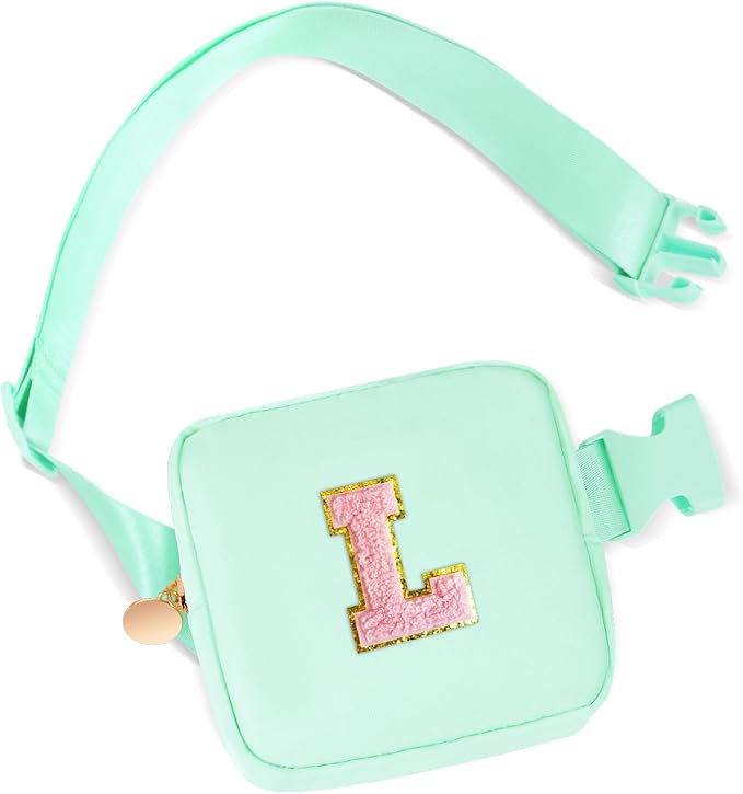 Mini Belt Bag Fanny Pack with Initials Letter Patch Small Crossbody Bags Cute Stuff Birthday Gifts for Teenager Girls Trendy Stuff for Teens - Light Green,L