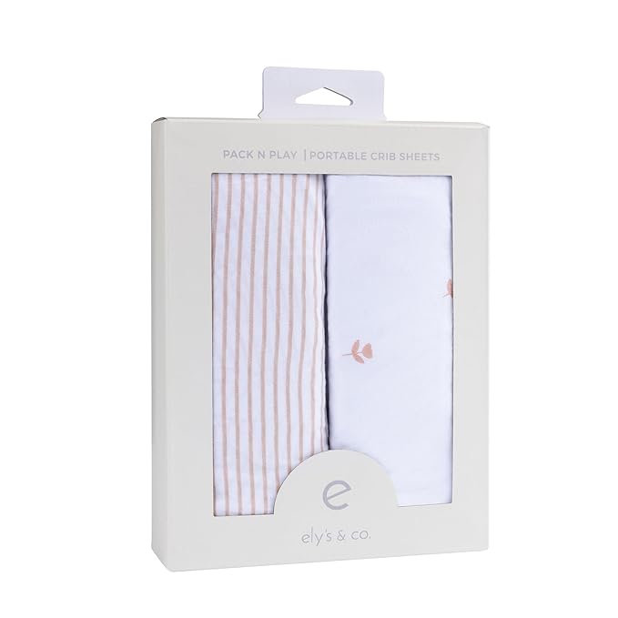 Ely’s & Co. Bassinet Sheets, Baby Girl Fitted Bassinet Mattress Sheet Set - 2 Pack, 100% Jersey Knit Cotton, fits Oval, Hourglass and Rectangle Bassinet Mattress, Pink Tulip, 32”x16”x3”