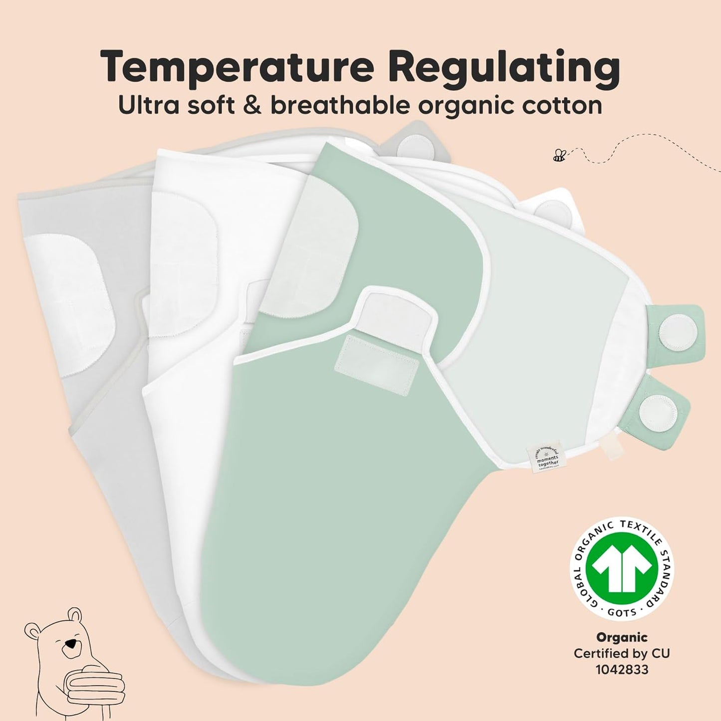 3-Pack Organic Baby Swaddle Sleep Sacks - Swaddles for Newborns, Infant 0-3 Months, Baby Girls, Boys, Soft & Snug Newborn Sleep Sack, Nursery Swaddling Blankets (Sage, XS)