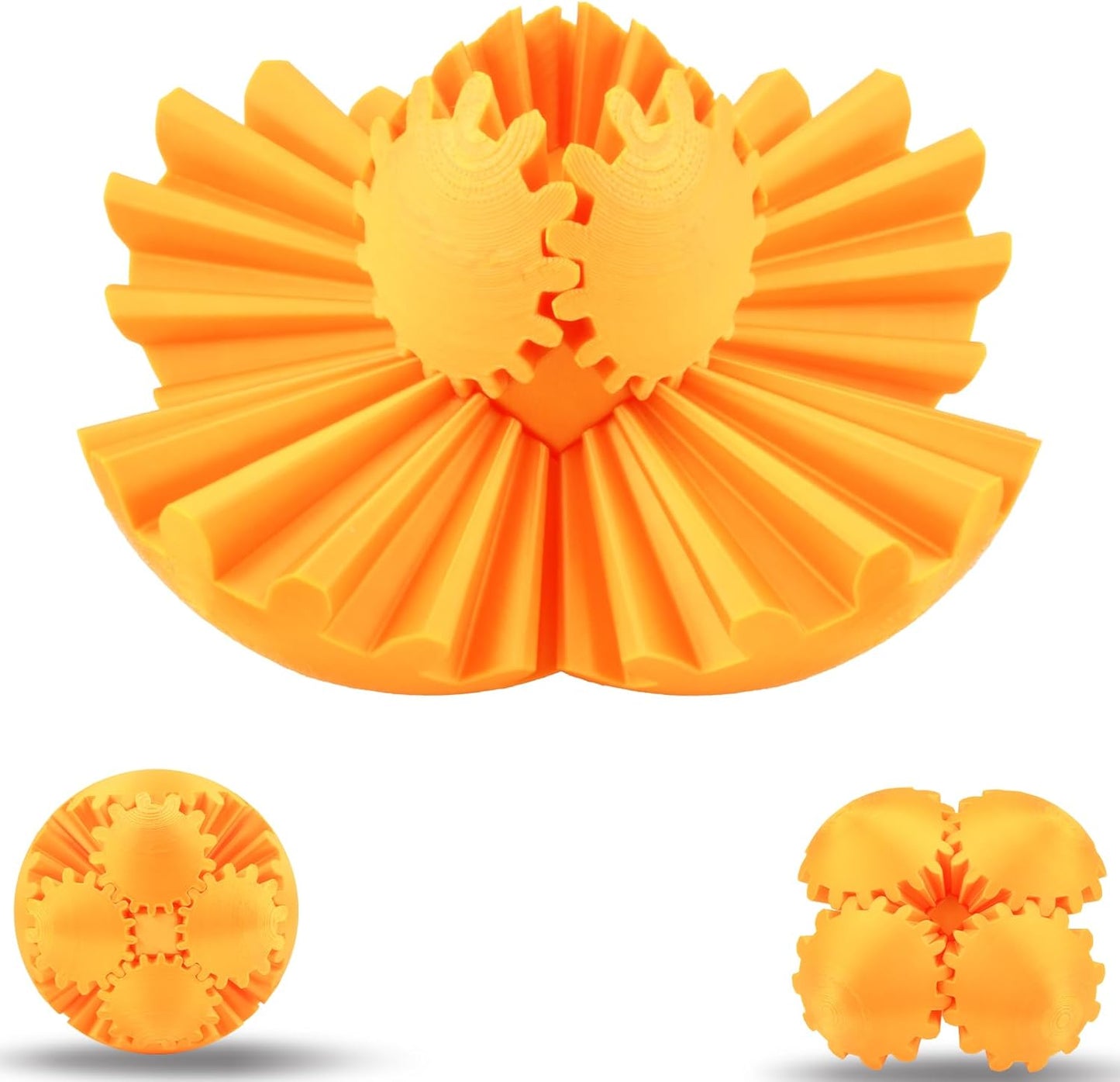 3D Printed Gear Sphere Ball – Colorful Gear Ball Fidget Gear Sphere Puzzle Cube Stress Relief Toy for Office and Home Decor Unique Gift Idea for Friends and Family (Gold)