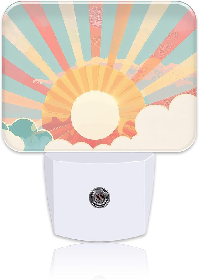 Boho Pastel Sun Night Light Retro Sunrise Nightlight Plug into Wall with Dusk to Dawn Sensor for Kid Girls Boys Women Men Room, Hallway, Kitchen, Bathroom, Stairs Decor