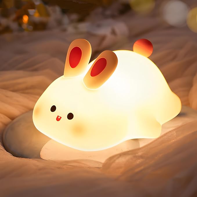 Cute Rabbit Night Light,Squishy Animal Nightlamp,Rechargerable Dimmable Nursery Bunny Lamp Soft Silicone Table Bedroom Lamp Portable Adjustable Lighting Bedroom Bedside Gift