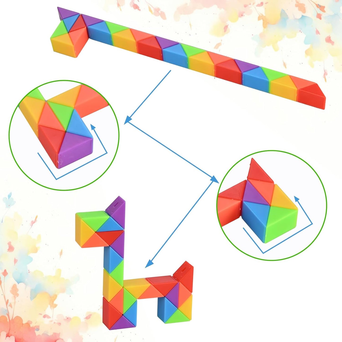 24 Pack Mini Fidget Snake Cube Puzzle Toys - Party Favors & Goodie Bag Fillers for Kids & Teens - Rainbow Colors - Bulk Birthday & Back to School Gifts - Stocking Stuffers