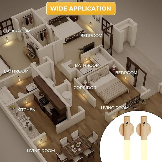 LANDGOO Nursery Night Lights 2 Pack - Baby Safe Motion Sensor with 2700K Warm Glow, Ash Wood Rechargeable Lamps for Bedroom & Nursery (Child-Safe Dual Room Coverage)