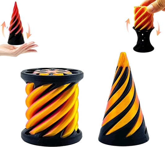 Impossible Pyramid Passthrough Sculpture - 2Pcs 3D Printed Spiral Cone Fidget Toy, Stress and Anxiety Relief Toy, Pass Through Pyramid Fidget Toy for Adult Children (Colorful-Orange)