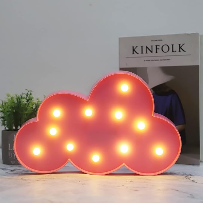 LED Cloud Marquee Signs, Light Up Cloud Decorative Signs Hanging Hole Nursery Room Night Light for Baby Shower, Party Supply, Christmas Decor-Pink