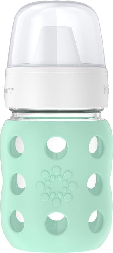 Lifefactory 8-Ounce Wide Neck Glass Baby Bottle with Protective Silicone Sleeve and Hard Sippy Spout, Mint (LG2221WMI4)