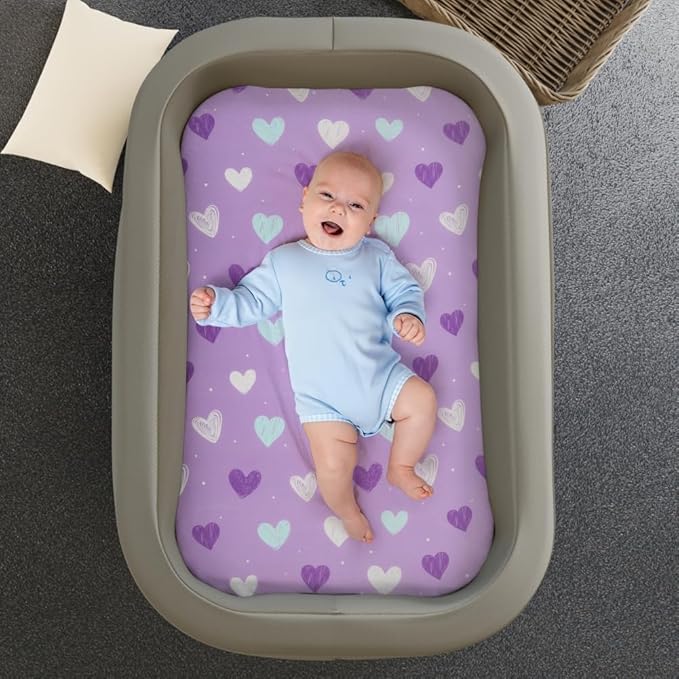 4 Pack Soft Baby Girl Bassinet Sheets for Bassinet Mattress Unicron Rainbow Heart Cute Neutral Polyester Unisex Fitted Bassinet Sheets Set for Baby Girls