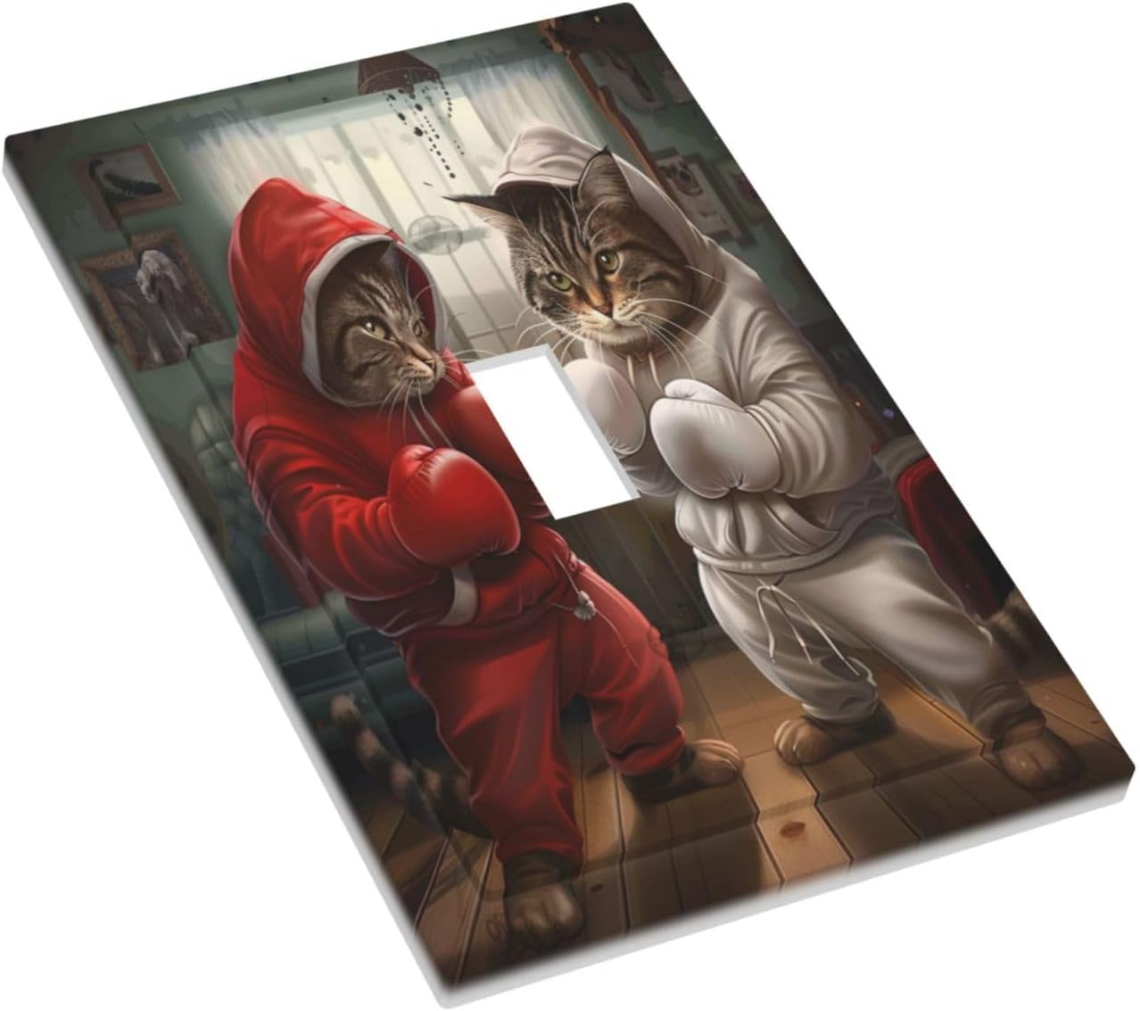 Decorative Switch Covers Plate Funny Red Boxing Cats White Tomcat 1 Gang Wall Plate Unique Single Toggle Wall Cover Plate Jumbo Electrical Light Switch Plate Faceplate for Bedroom Decor