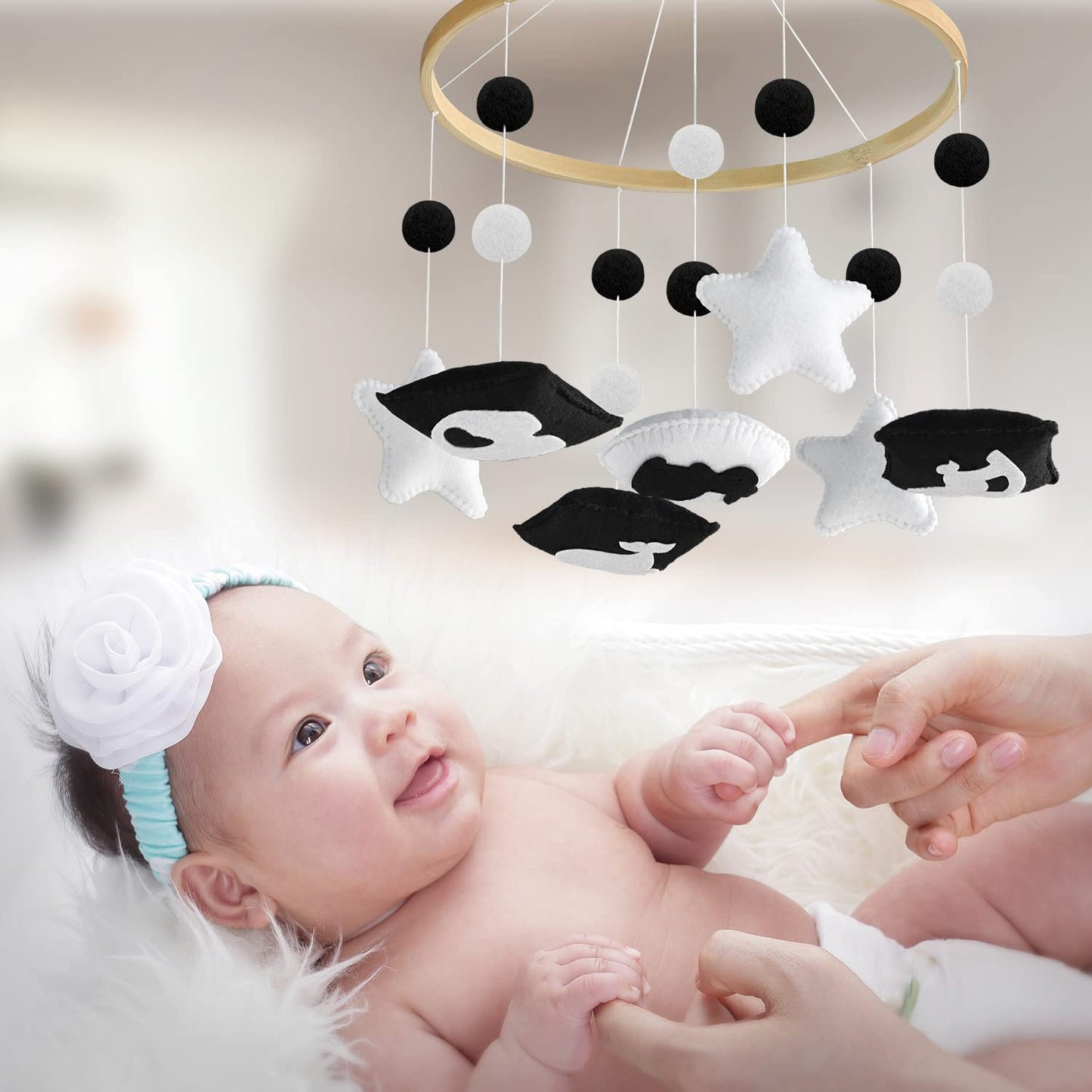 Montessori Mobile Baby for Crib - Black and White Mobile Give Visual Stimulation to Engage Your Newborn - Baby Crib Mobile for Boys & Girls - Baby Mobile for Crib
