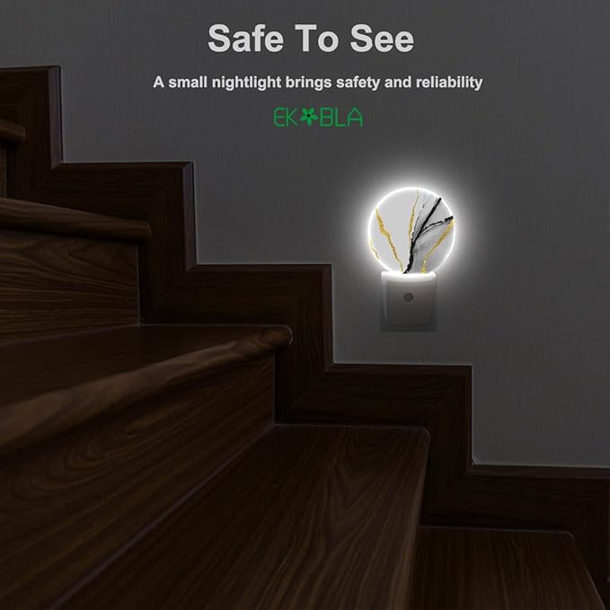EKOBLA Modern Marble Pattern LED Night Light - Wall Plug-in Plug-in Nightlights with Auto Sensor, Dusk to Dawn Lighting for Stairs, Hallway & Kitchen (Gold & Grey)