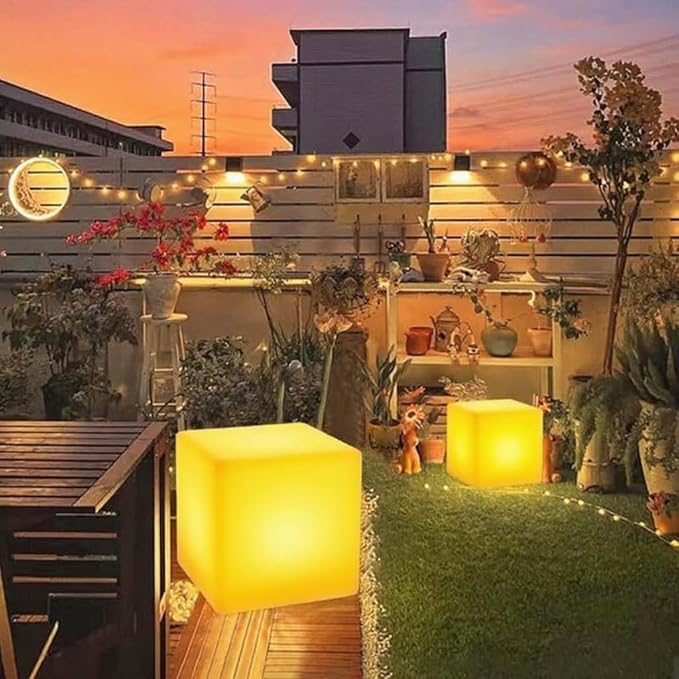 14-inch LED Cube Light, Rechargeable Glowing LED Low Chair w/Remote, 16 Changing Colors Cube Mood Floor Lamp, Waterproof Square Table/Seat Mood Lighting for Home Garden Patio Party Decor