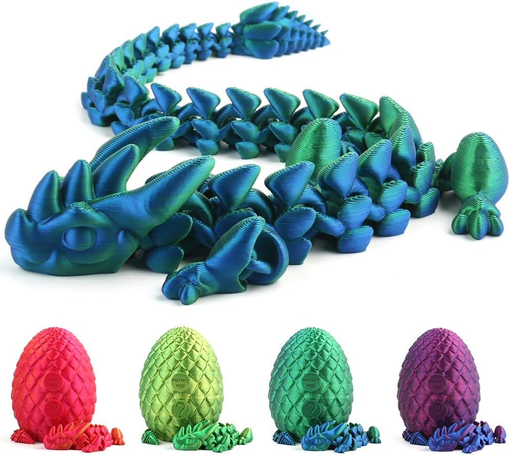 Easter Egg, 3D Printed Articulated Crystal Dragon with Egg, Flexible Joints Surprise Crystal Dragon Fidget Toy for Autism/ADHD, Home Office Decor Executive Desk Toys Gift for Kids Adults (Green)