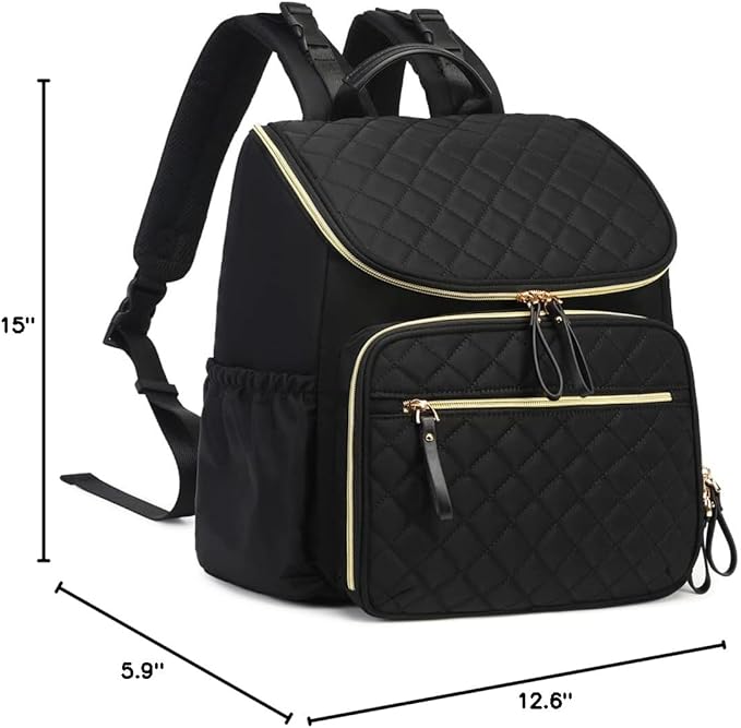 Large Capacity Diaper Bag Backpack with Stroller Buckle, Water-Resistant Travel Baby Bag with Insulated Pockets (Classic, Black-gold)