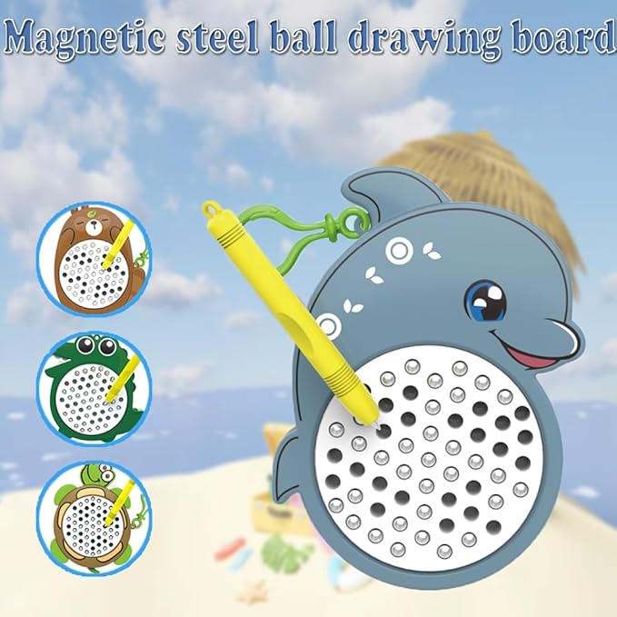 1PCS Dolphin Magnetic Drawing Board for Kids & Toddlers with Beads and Magnet Stylus Pen - Magnetic Travel Toy for Airplane & Car Ride Activities for Kids