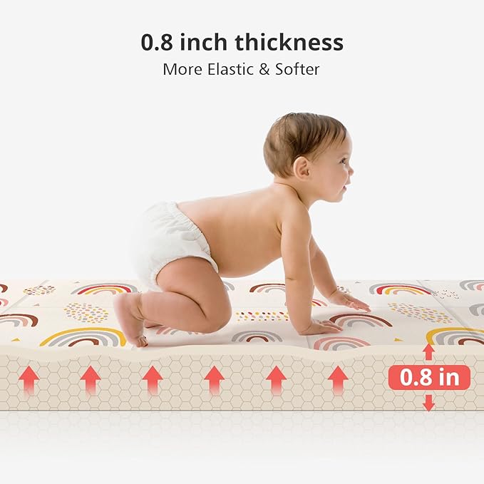 Baby Play Mat, Middle 59X59" Playmat for Playpen, 0.8 Inch Thick Foldable Baby Crawling Mat, Portable Playmat for Babies and Toddlers, Infants, Toddler, Kids