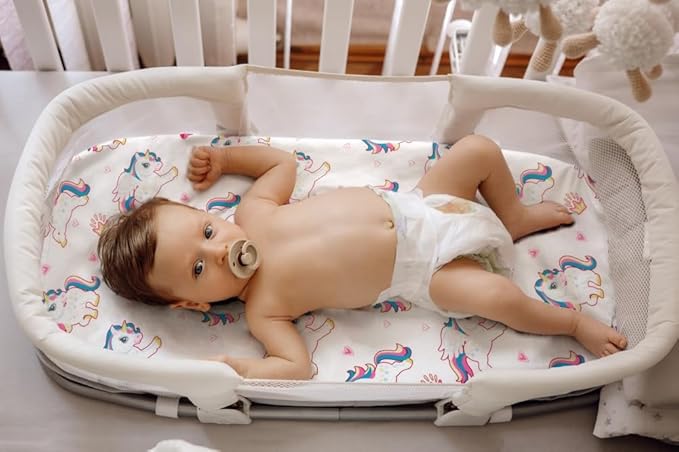 4 Pack Soft Baby Girl Bassinet Sheets for Bassinet Mattress Unicron Rainbow Heart Cute Neutral Polyester Unisex Fitted Bassinet Sheets Set for Baby Girls