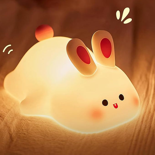 Cute Silicone Rabbit Night Light, Dimmable Light up Bunny, Cute Silicone Baby lamp, Rechargeable Bunny Light for Kids Room Decor, Squishy lamp for Nursery Breastfeeding Bedroom Living Room