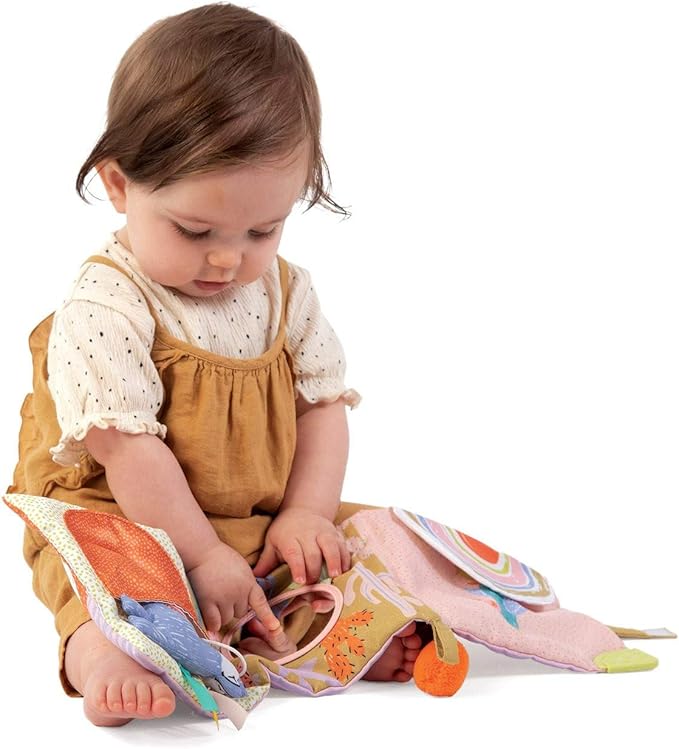 Manhattan Toy Llama Themed Soft Baby Activity Book with Squeaker, Crinkle Paper and Baby-safe Mirror Small