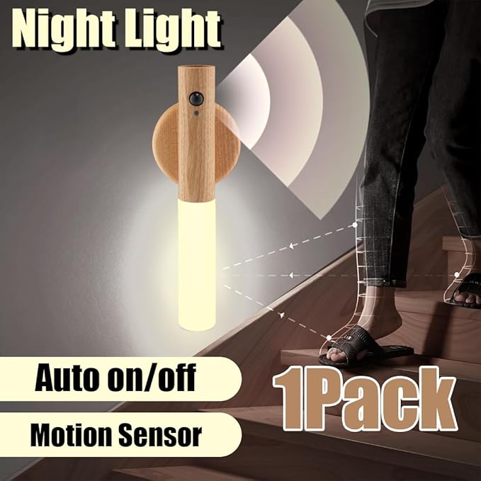 LANDGOO Ash Wood Nursery Night Light - Baby Safe Motion Sensor with 2700K Warm Glow, Rechargeable Wall Mount & Portable for Feeding & Nursery (Child-Safe)