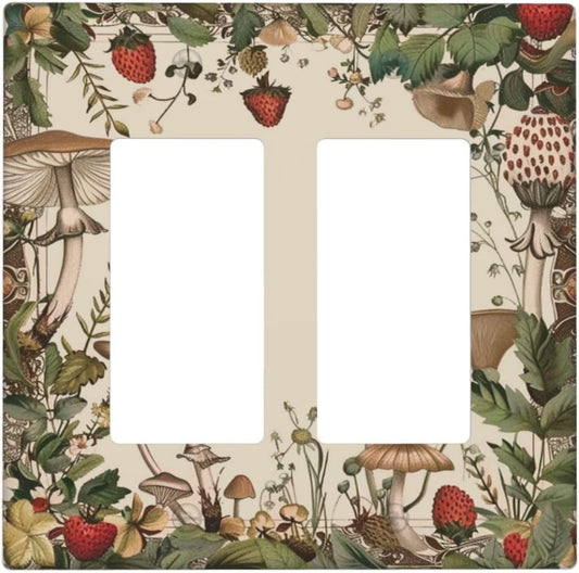 Decorative Outlet Covers Rustic Mushroom Garden Red Strawberry 2 Gang Wall Plate Double Rocker Two Switch Wall Cover Plate Light Switch Cover Plate Faceplate for Bedroom Home Decor