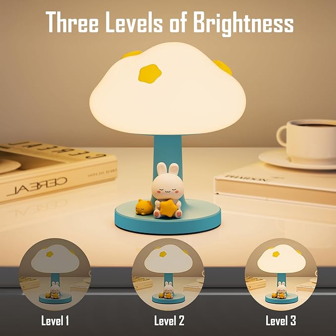Cloud and Bunny Rechargeable Night Light, Safe Soft Silicone Material, 3 Brightness Levels, Tap Control, Warm Light, Toddler Sleeping Lamp, Bedroom Night Lamp, Gift for Baby and Kid (Cloud and Bunny)